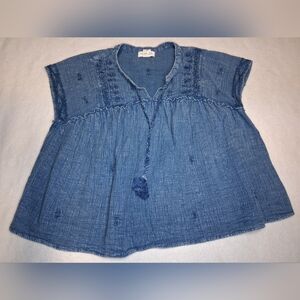 Rachel Zoe Textured Blue Denim Blouse